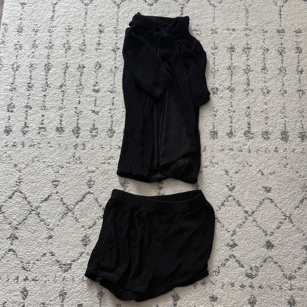 SHEIN Black Women's Ribbed Swim Coverup Short Set